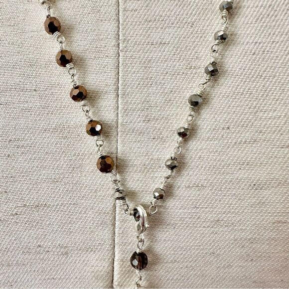 Silver tone double chain  tassel necklace - Picture 5 of 12